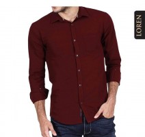 Casual Cotton Shirt For Men - Fade Black - Deep Maroon