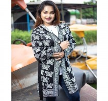 Women Black & White Front Open Butterfly Design Cardigans-Dm-522-7dst