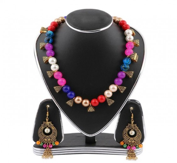 Multi Color Real Pearls Jewellery Set(Js_64)