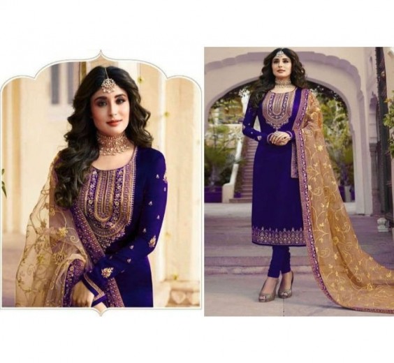 Unstitched Indian Replica Georgette Three Piece With Embroidery Work